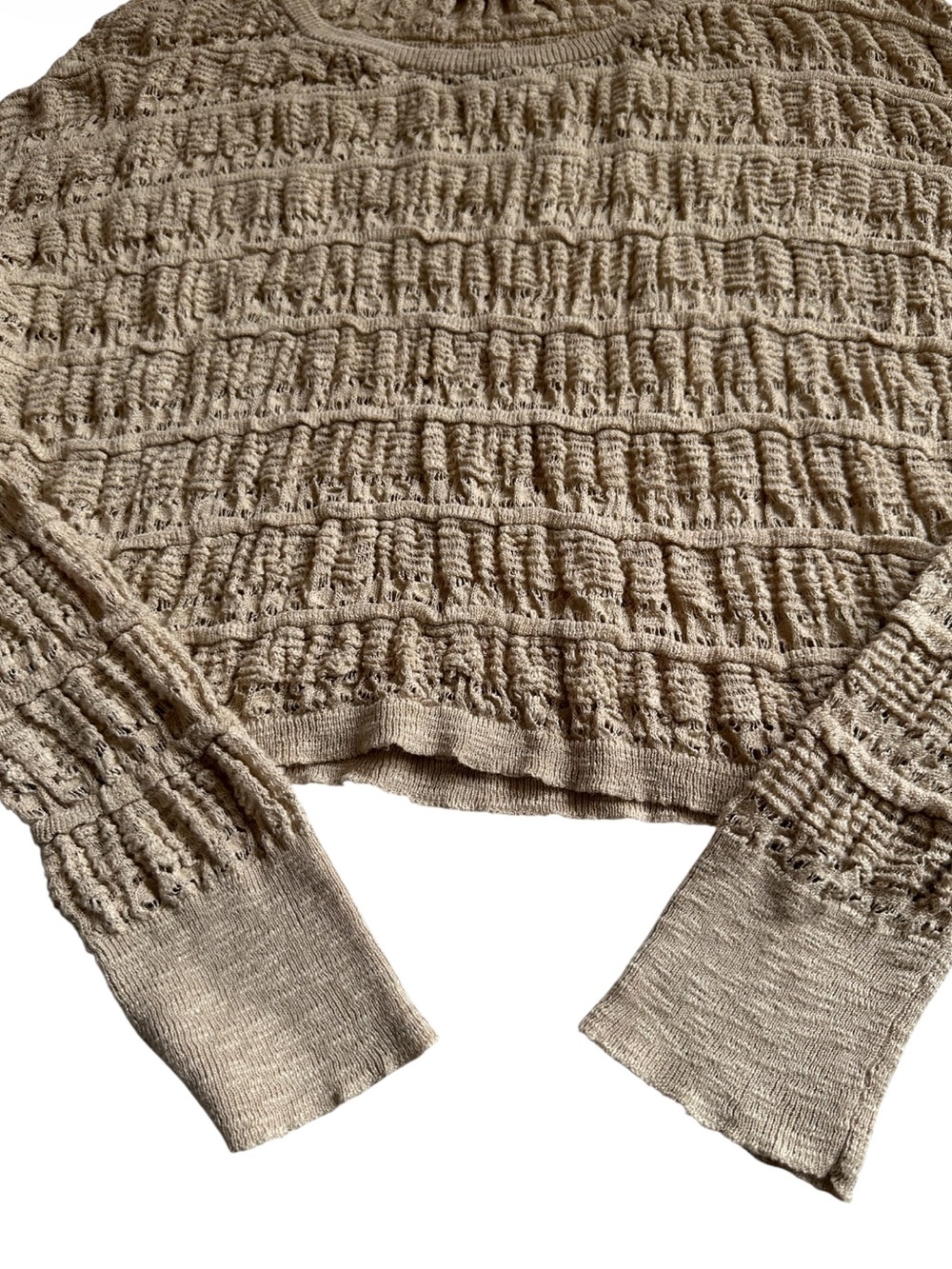 Natural Life Emily Textured Open Knit Sweater Size S Beige Cropped Boho - Picture 7 of 11